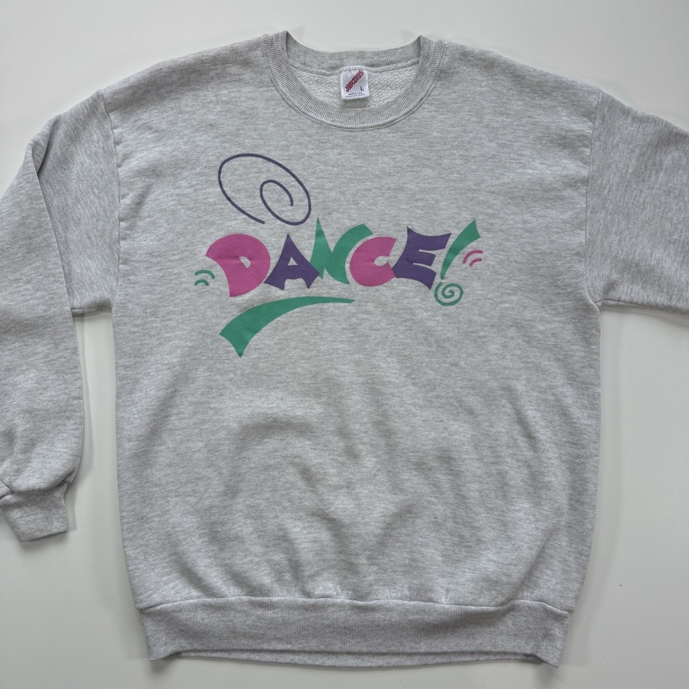 Vintage 90s Jerzees Dance Graphic Sweatshirt Crewneck Large USA Made Grey